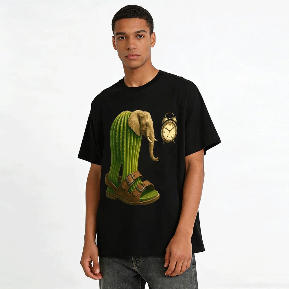 Cactus Elephant Sandal Creative Print Casual T-Shirt Pure cotton T-shirt