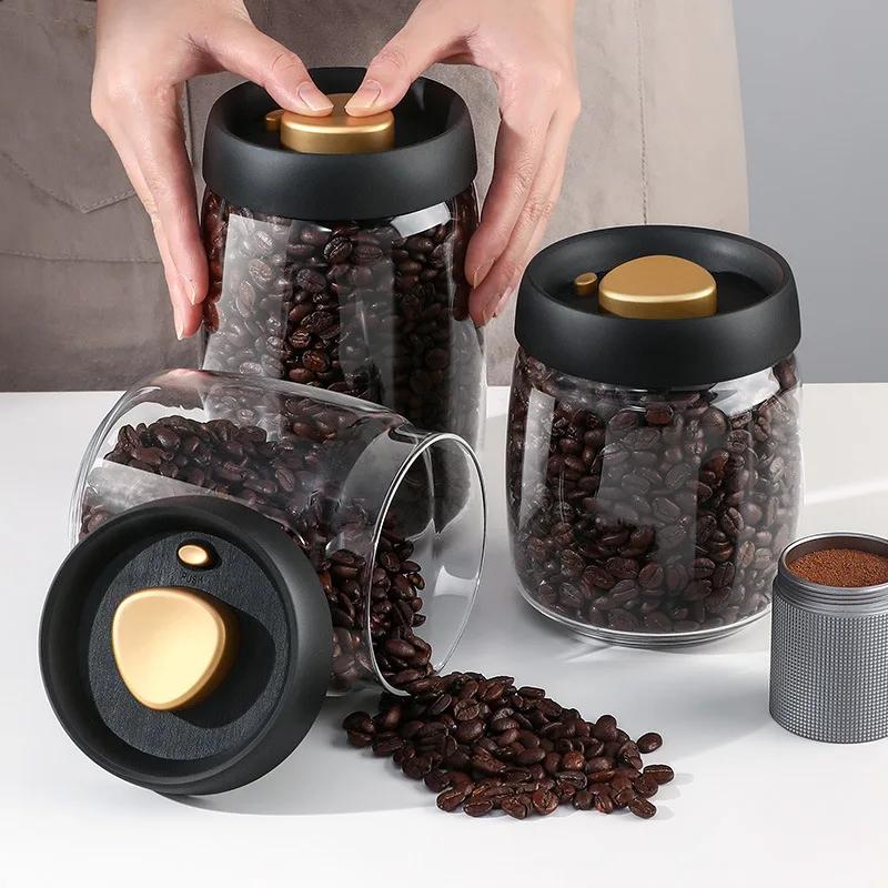 Boabe de cafea Rezervor etanșat în vid din sticlă transparentă Borcane de depozitare a alimentelor de uz casnic, rezistent la umiditate, pentru extracția aerului, Recipient etanș