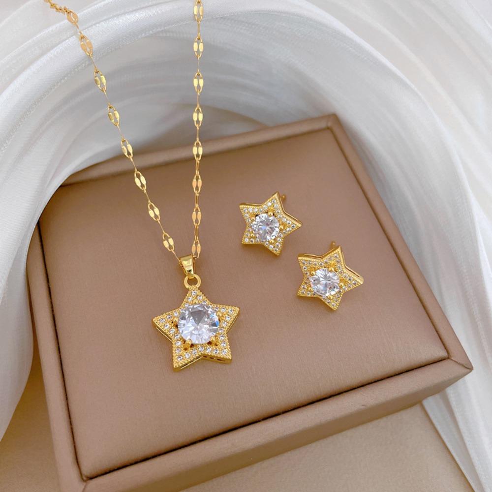 Modisches Elegantes Leichtluxuriöses Vollzirkon Exquisites Elementstil Kupfer Mikro-Inlay Ohrringe Halsketten Set