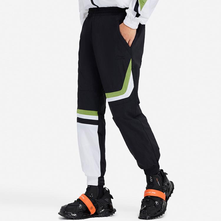 Li Ning Color Block Elastic Waist Sports Pants Men Bottoms Black AYKSA95-2