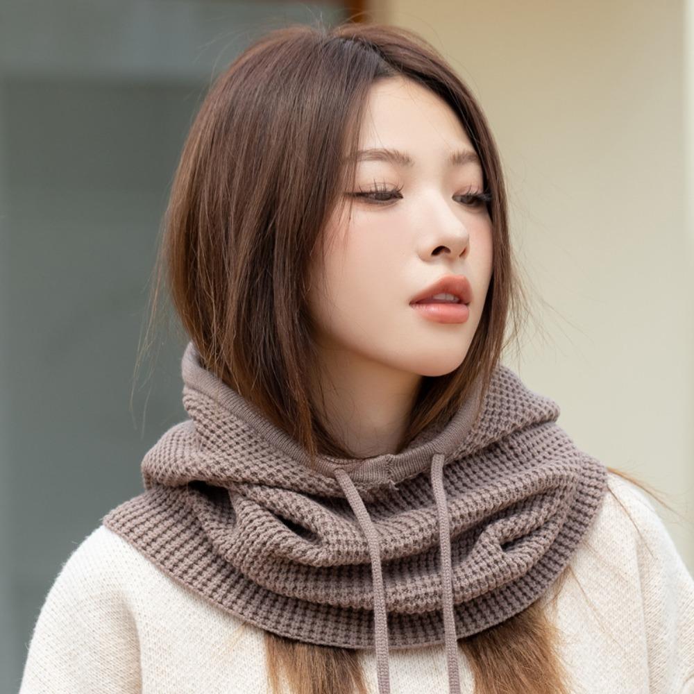 New Ear Protection Knitted Hooded Cap Windproof Warm Beanie Hats Drawstring Hooded Full-envelope Cap Unisex