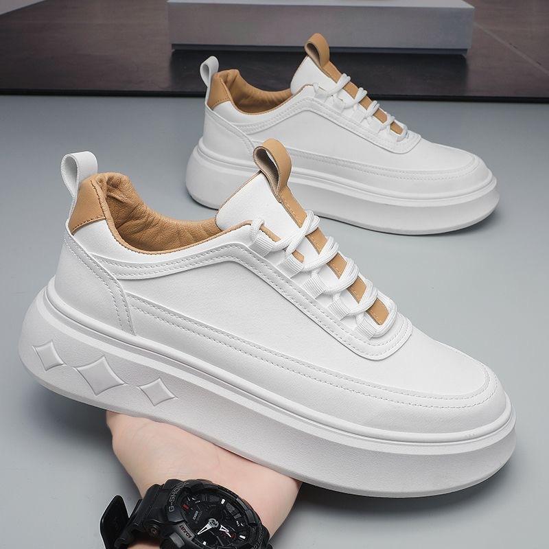Chaussures de sport blanches respirantes à lacets pour homme, baskets décontractées à semelle épaisse et hauteur accrue