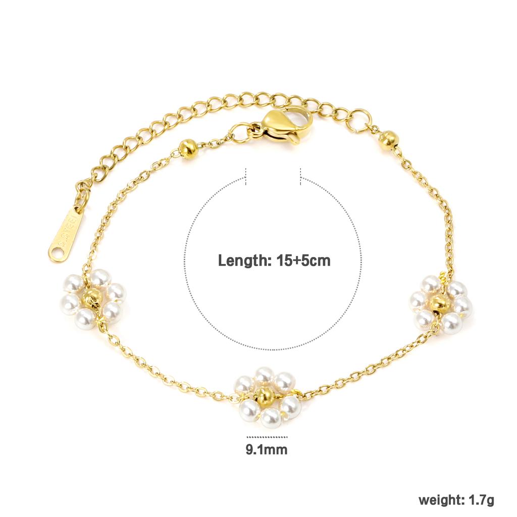 Stainless Steel Trendy 18K Gold Plated Summer Jewelry Beaded Pearl Necklaces Dainty Choker Flower Pendant Necklace for Women