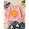 European Sizes Kids Sweatshirts, Girls' Autumn Winter Orange Slice Splash Print Long Sleeve Round Neck Sweatshirt, Casual Daily Wear.