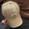 Pink Bow Baseball Cap for Women Y2K Korean Washed Denim Snapback Hat Summer Adjustable Embroidered Girls Dad Hats