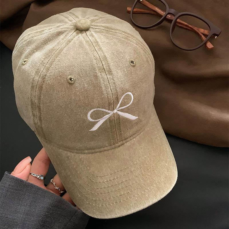 Pink Bow Baseball Cap for Women Y2K Korean Washed Denim Snapback Hat Summer Adjustable Embroidered Girls Dad Hats