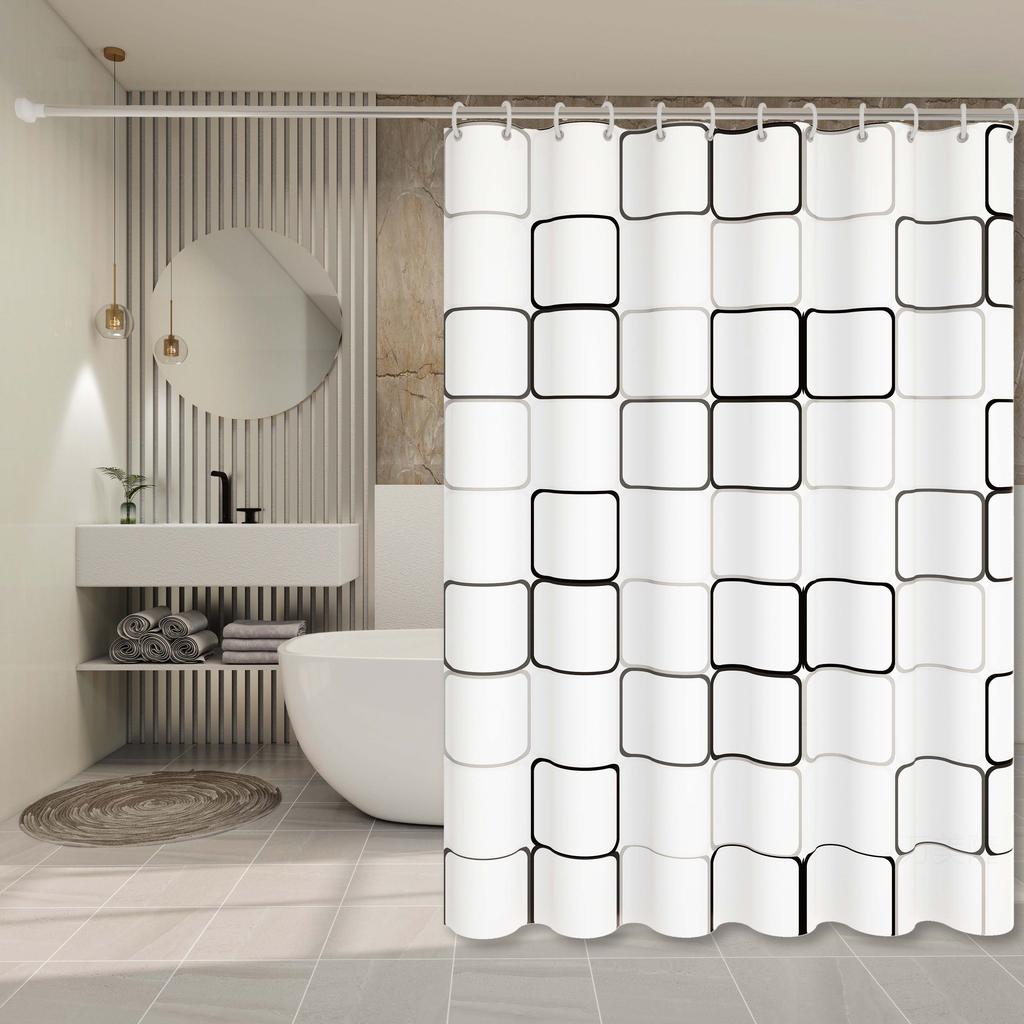 Large Square Geometric Style Shower Curtain, Modern Minimalist Bathroom Partition Curtain, Industrial Style Bathroom Space Decorative Curtain