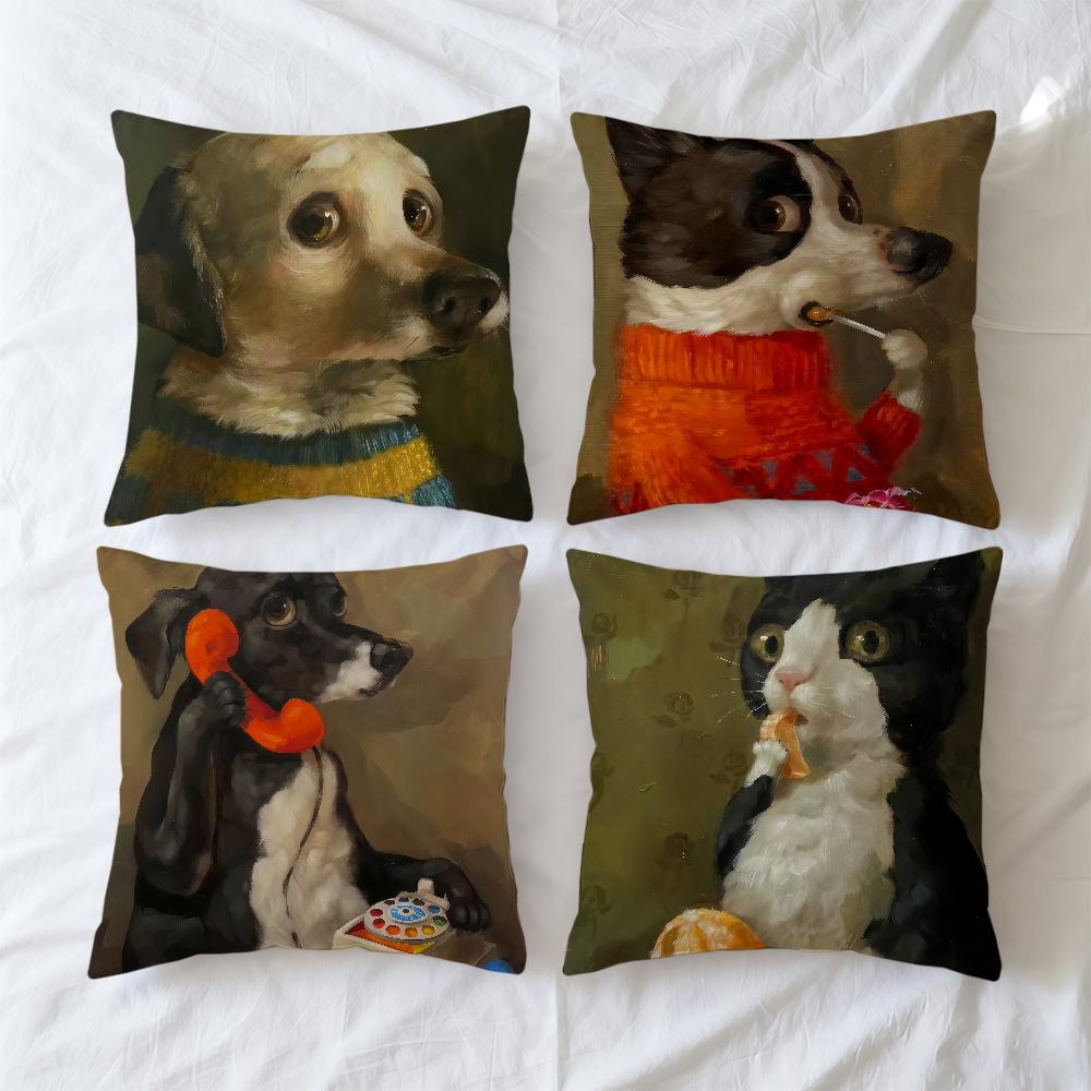 Painting Cushion Illustration Cover Soft Oil Case Sofa Living Pet Room Home Comfortable Office Decor Protective Pillow Covers