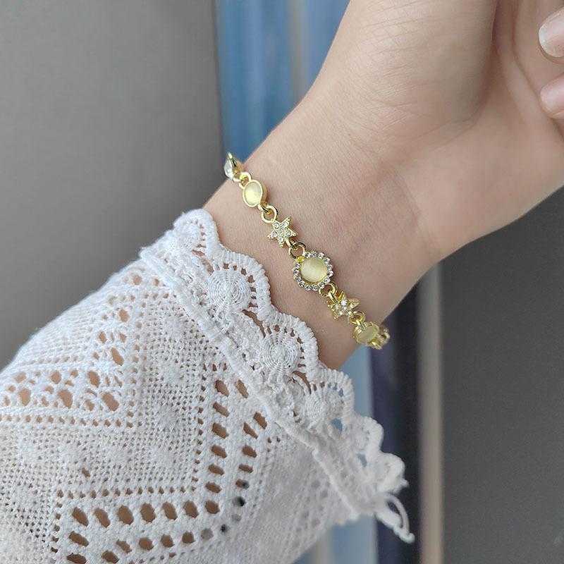 Elegant Inlaid Rhinestone Korean Bracelets Gold Colour Flower Charm Bracelet For Women Fashion Jewelry Accessories Party
