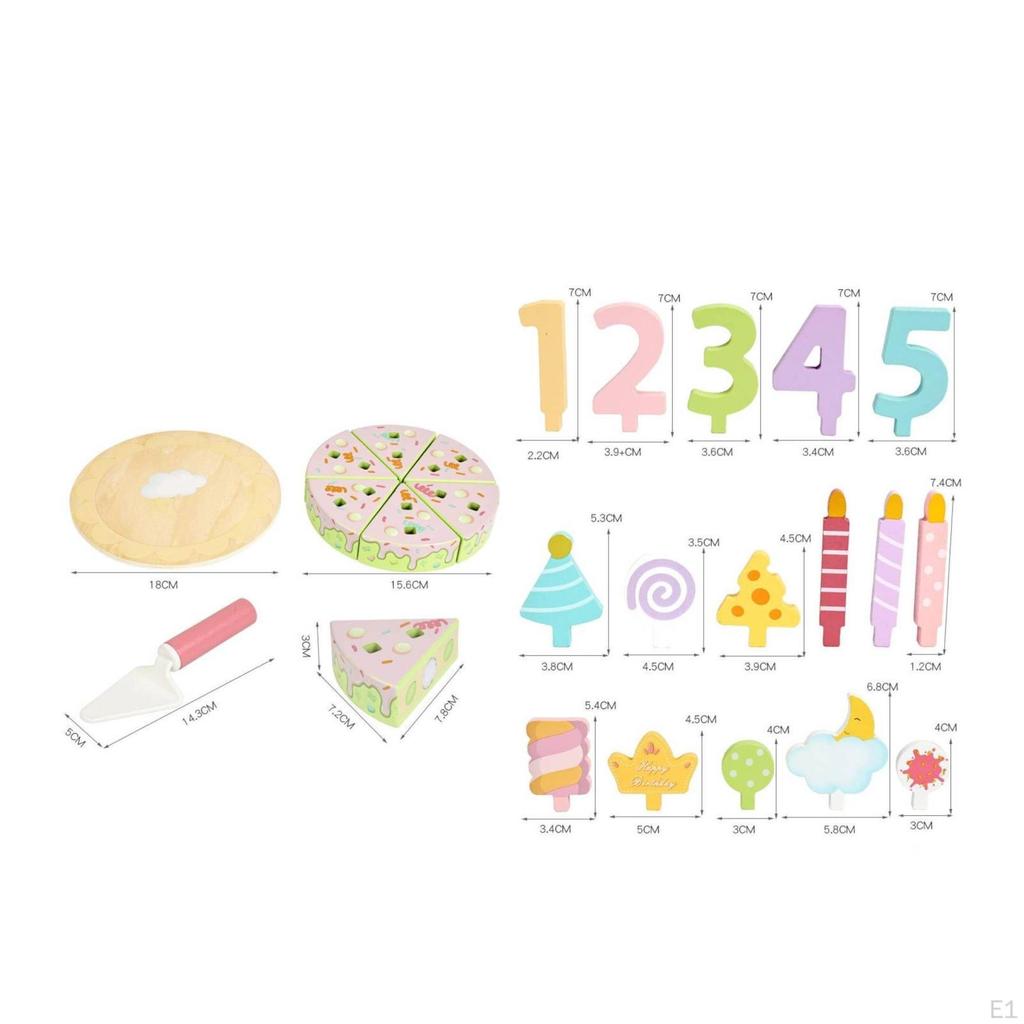 Wooden Birthday Cake Toy Pastel Pretend Play Set Imaginative for Young Children,