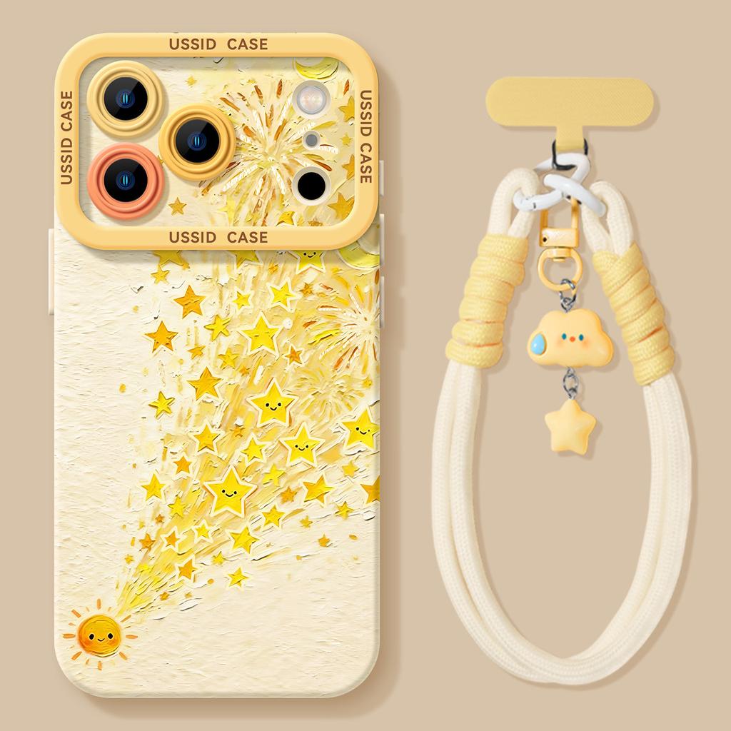 Star mobile phone case with lanyard, suitable for iphone17 Apple 16promax silicone 15 high-end niche 14 sets