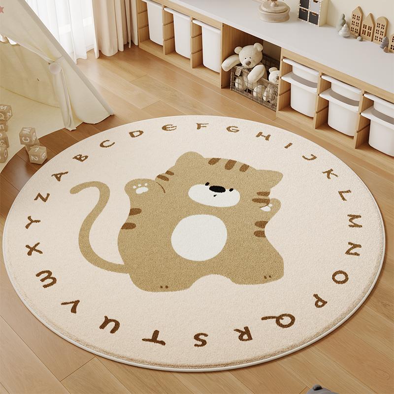Cartoon-Stil Schlafzimmer Dekoration Runder Teppich Dicke Plüschteppiche für Wohnzimmer Flauschige Weiche Kinderbodenmatte Waschbarer Arbeitszimmerteppich