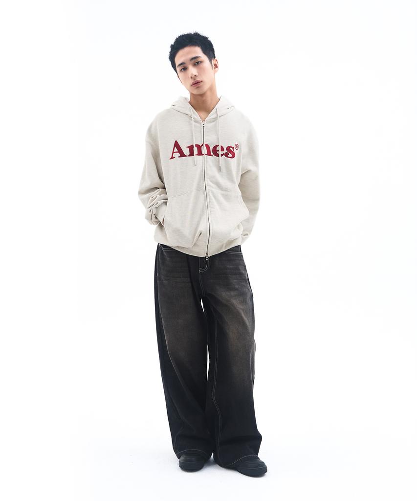 Ames-Worldwide Basic Logo Hoodie Zip Up Oatmeal