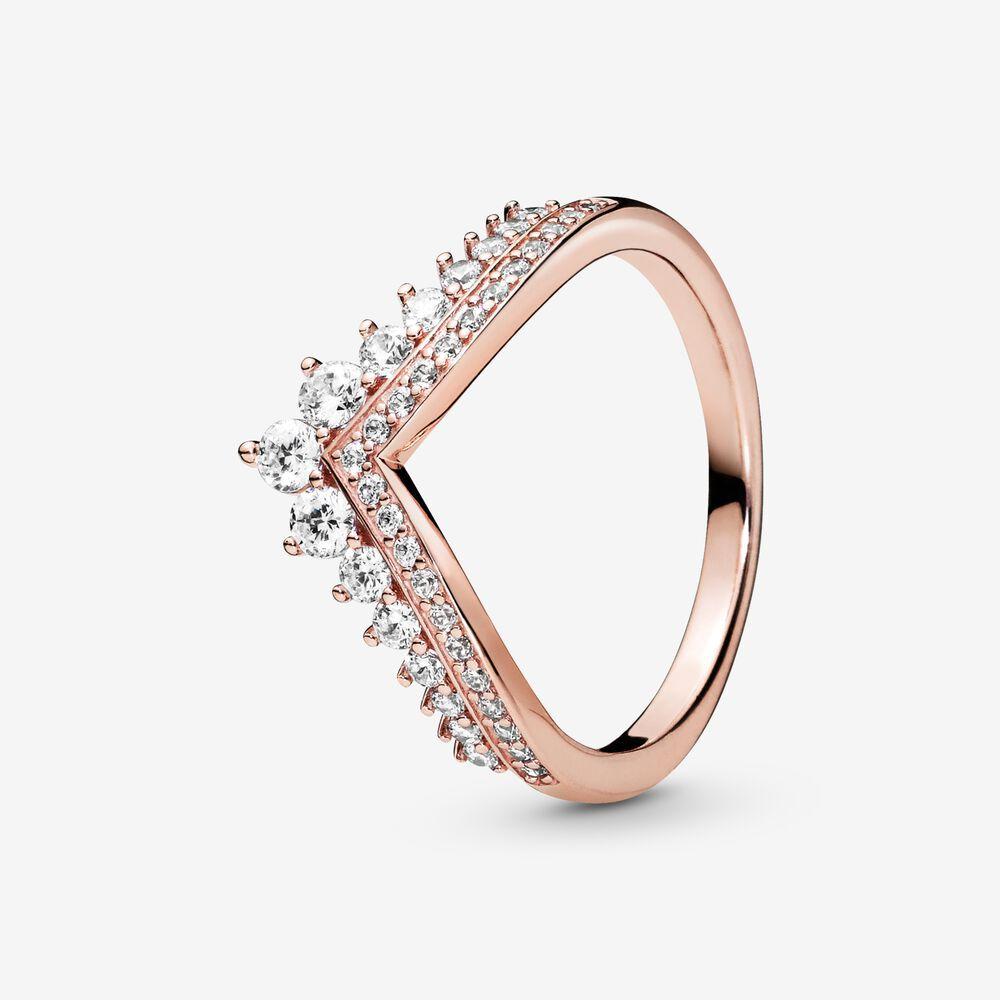 Lr intemporel souhait coeur étincelant or Rose mince diadème Wishbone anneaux clair trois pierre anneau pour les femmes cadeau de saint valentin
