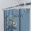 Decorative Shower Curtain with Blue Plaid Pattern Unique Flower Design for Bathroom Decoration