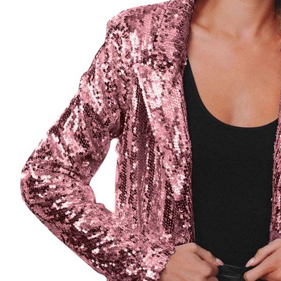 Veste Sequin Femme Blazer Ouvert Brillant Veste Cardigan Manteau Manches Longues Scintillant pour Soirée avec Poches