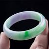 Bright Green Violet Ice-Waxy Jade Bangle with Floating Flowers, Women's Style - Jade Bangle Gift