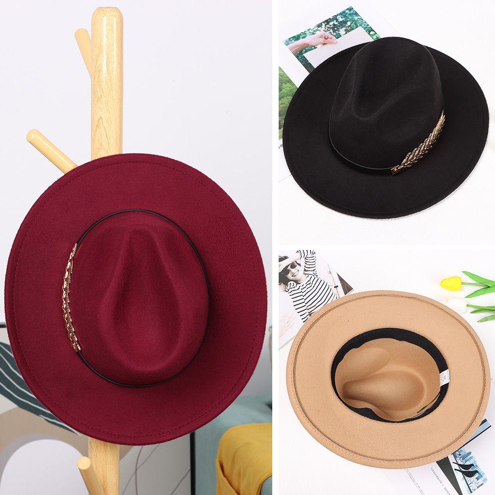 New Women Wool Sun Hat Wide Brim Hat Jazz Cap Felt Trilby