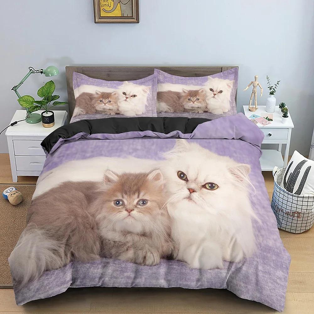 Cute Cats Duvet Cover Puppy Pattern Soft Bedding Set Twin King Size Comforter For Bedroom Home Textile