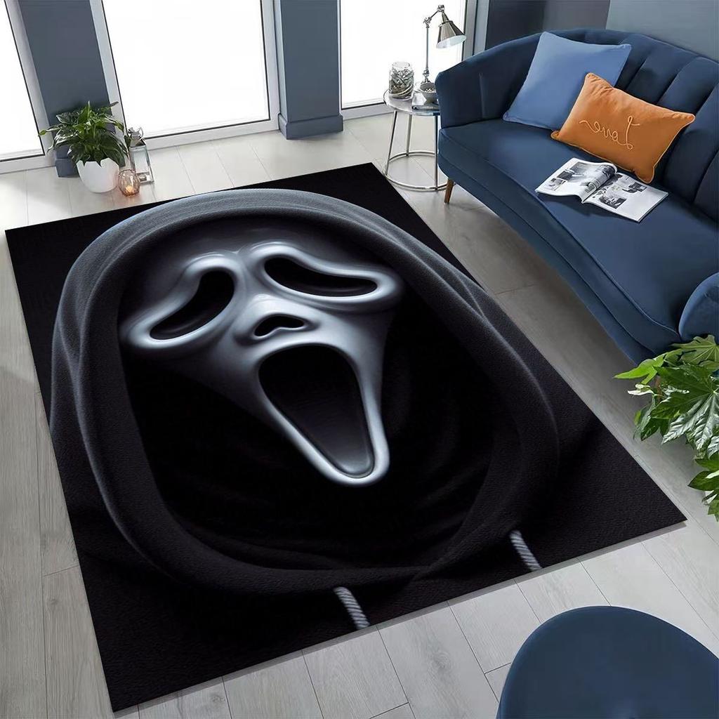 Horrorfiguren S-Scream Geistergesicht Teppich für Schlafzimmer Wohnzimmer Sofa Zuhause Fußmatte Dekor, Große rutschfeste Spielmatte für Kinder