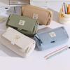Canvas Pencil Case Double Layer Waterproof Stationery Bag Student Pencil Organizer for School Office Travel Cosmetic Bag