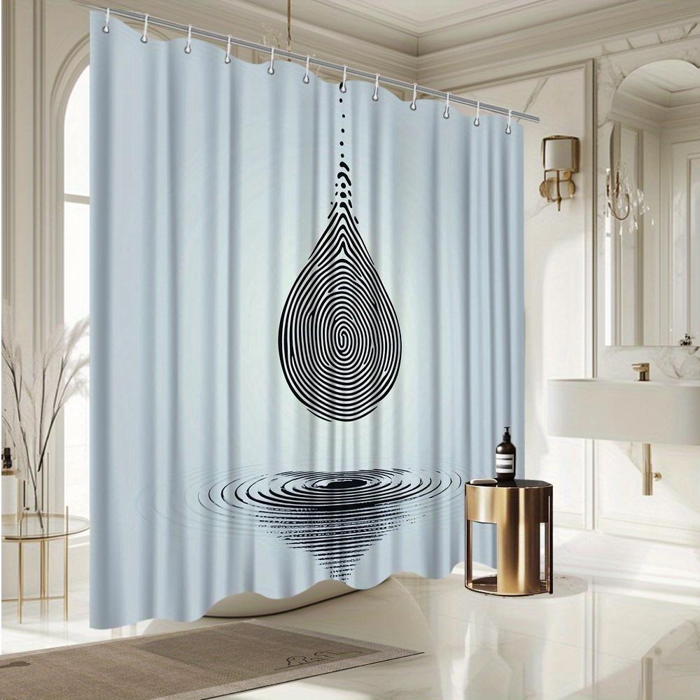 Fingerprint Pattern Shower Curtain - Water Drop Digital Art, Modern Black & White Polyester,Contemporary Bath Decor