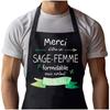 Kitchen Apron - Thank You Unforgettable Midwife Man - Black - Durable Cotton - Breton Print