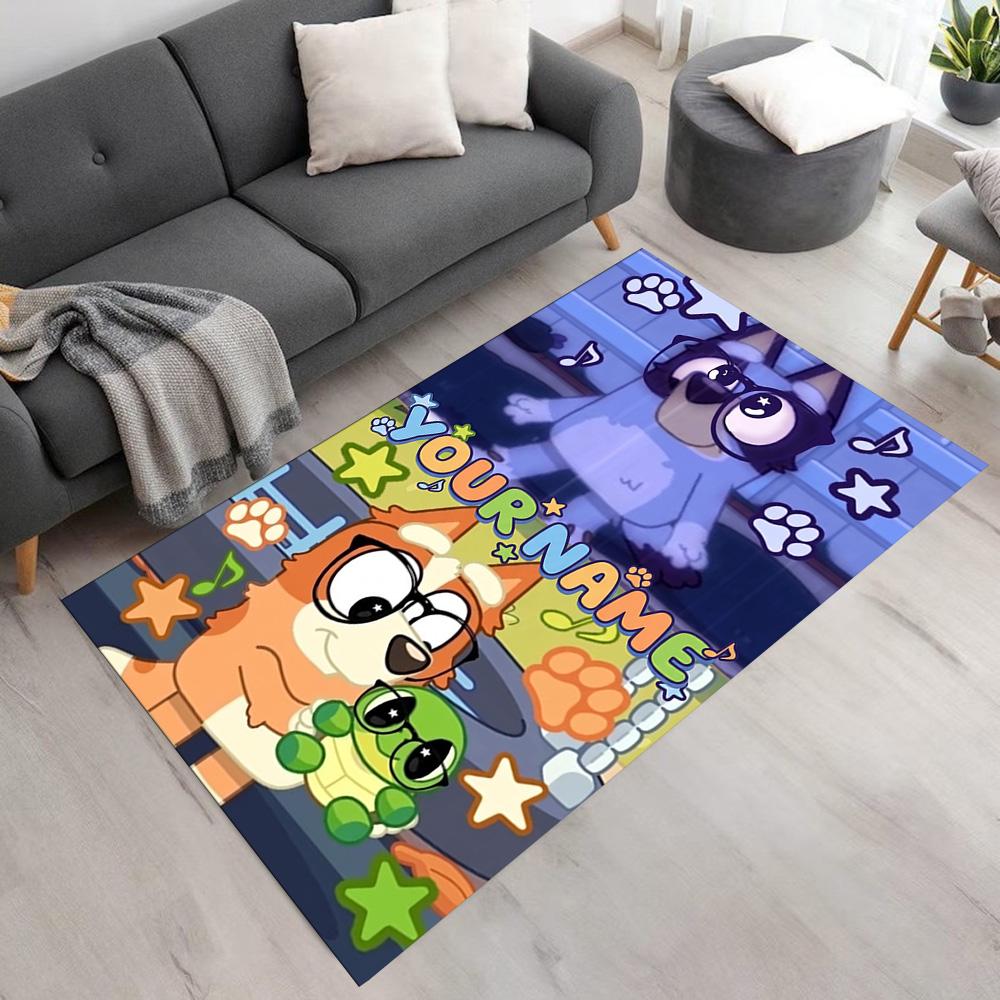 Bluey Customized Name Floor Mat Perfect for Decorate Room Study Room Game Room Dormitory Antislip Carpet Anime Office Decor Gift for Festivals