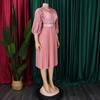 Women's 3/4 Sleeve Lace Crochet Midi Dress Hollow Out Eyelet Pleated Swing Dress Fall Casual Flowy A-line Dress