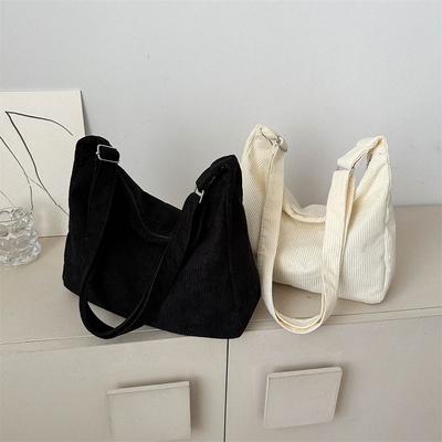 Casual Corduroy Hobo Shoulder Bag, Minimalist Solid Color Handbag, All-Match Retro Bag