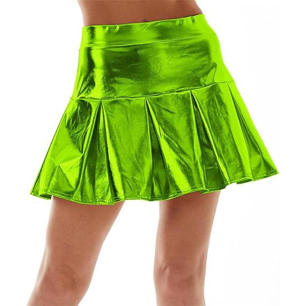 Womens Shiny Metallic Skirt Holographic Skater Skirt High Wasit Flared Skirt for Party Cocktail