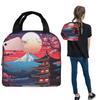 Japan Sakura Kersenbloesems Met Een Rode Opkomende Zon Geïsoleerde Lunchtas voor Vrouwen Kinderen Voedseldozen Thermische Lunchbox Tote