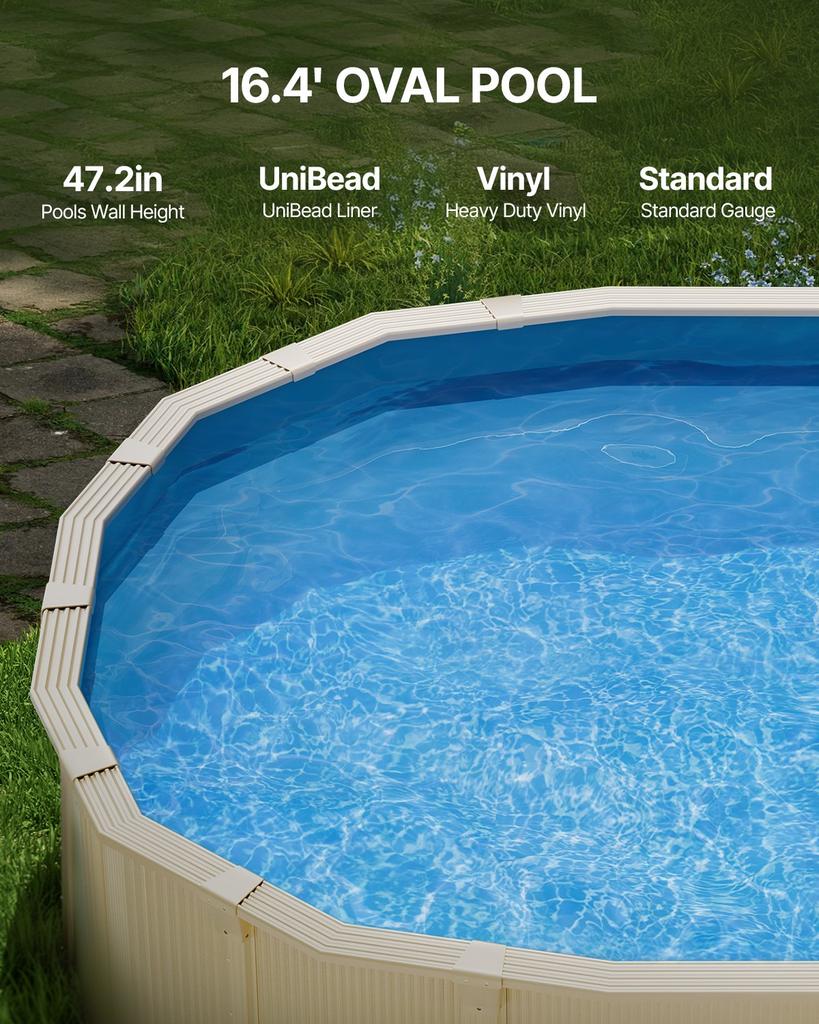 VEVOR Oval Pool Liner, 16.4 X 9.8 Ft Pool Liner, Uinbead Style, Durable Vinyl Pool Liner, Standard Gauge, 47in Wall Height
