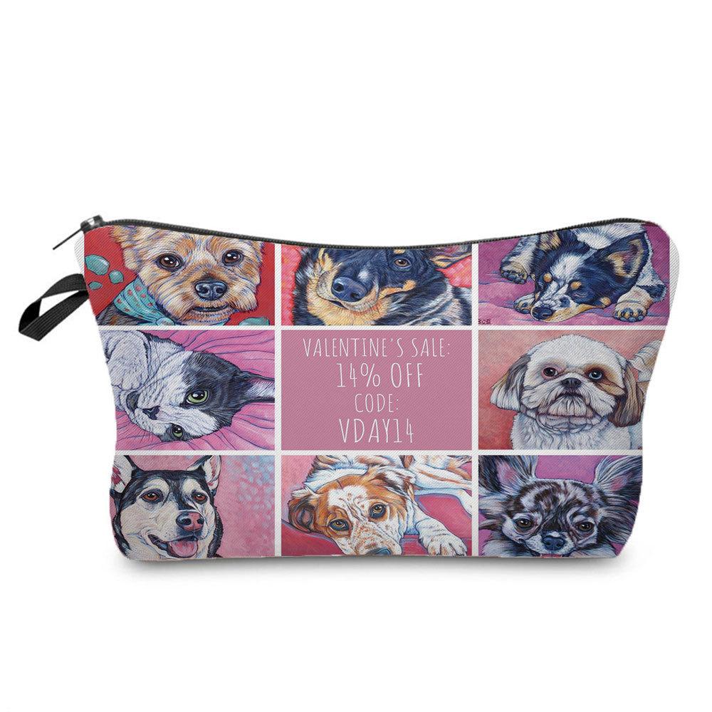 Women Dog Print Cosmetic Bag Toiletries Organize Travel Storage Case 6773 KTB