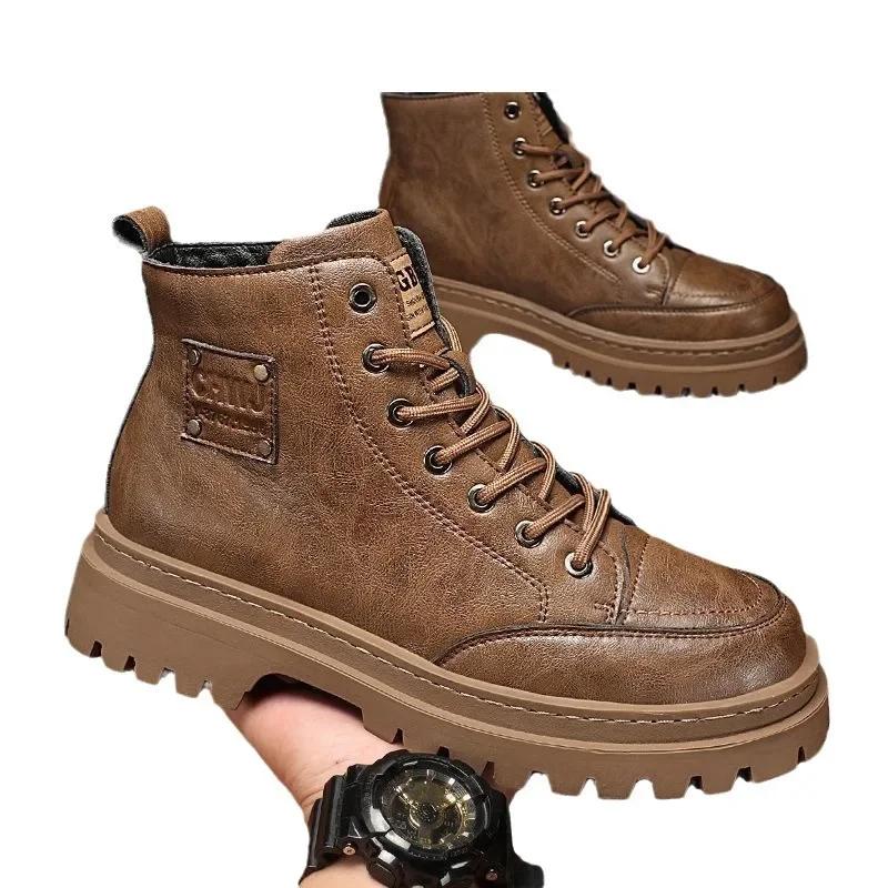 Herren Stiefel Herbst Leder Wasserdicht Mid-Top Sportschuhe Neue Mode Stiefeletten Lässig Outdoor Wanderschuhe Schuhe Männliche Sneaker