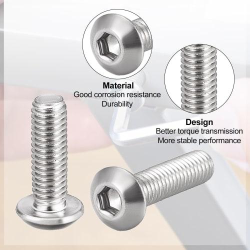 uxcell M4x10mm 304 Stainless Steel Hex Socket Head Machine Screws, Round Head Bolts, Pack of 20