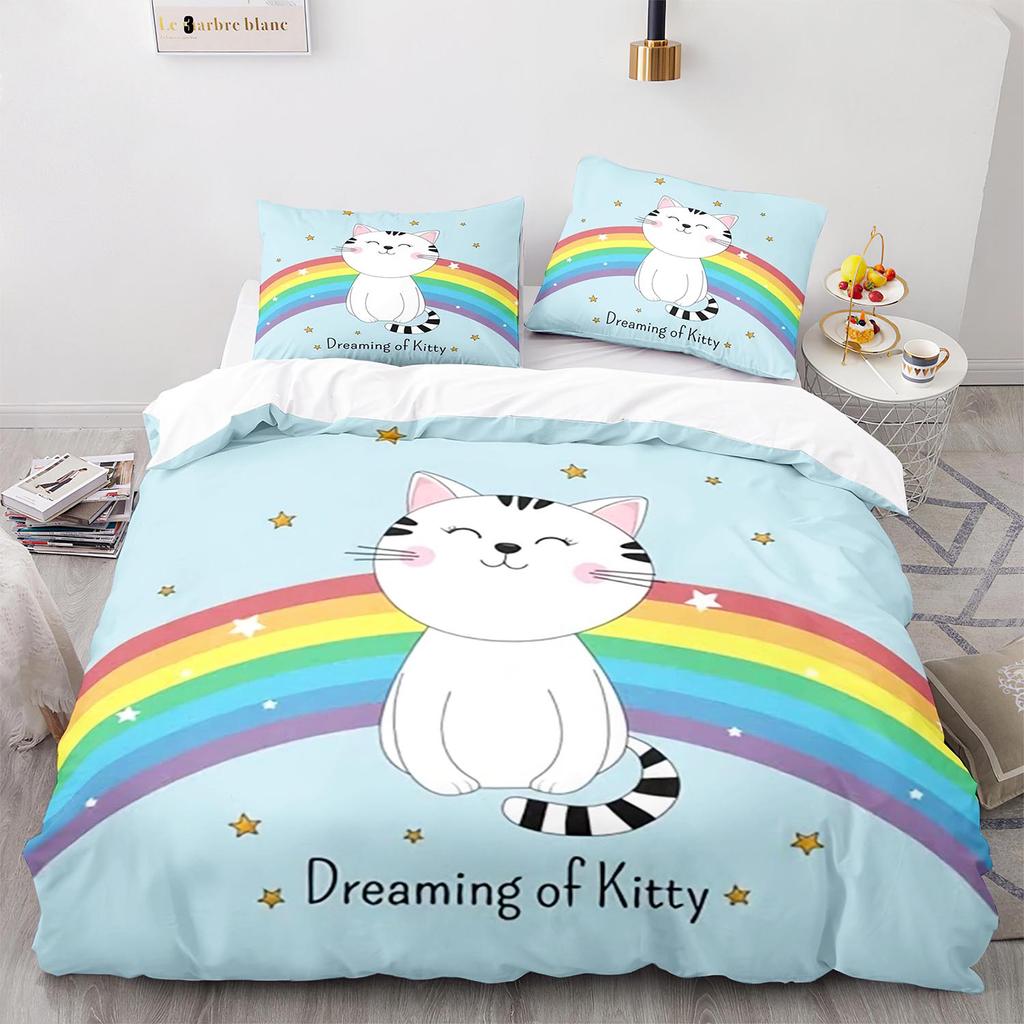 Rainbow Cat Bedding Set Single Twin Full Queen King Size Kawaii Girl Bed Set Aldult Kid Bedroom Duvetcover Sets 3D Print 013
