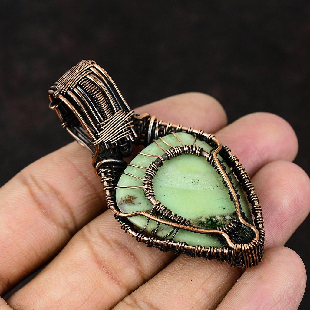 Tree Of Life Chrysoprase Gemstone Pendant Copper Wire Wrapped Jewelry Antique Jewelry Rainbow Moonstone Jewelry Gift For Her Gift For Mother