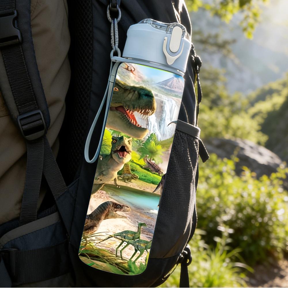 1PC Jungle Wild Dinosaur River Scenic Layout 750ml Color Plastic Water Bottle Leakproof Flip Straw Lid For Sports Office Home Use