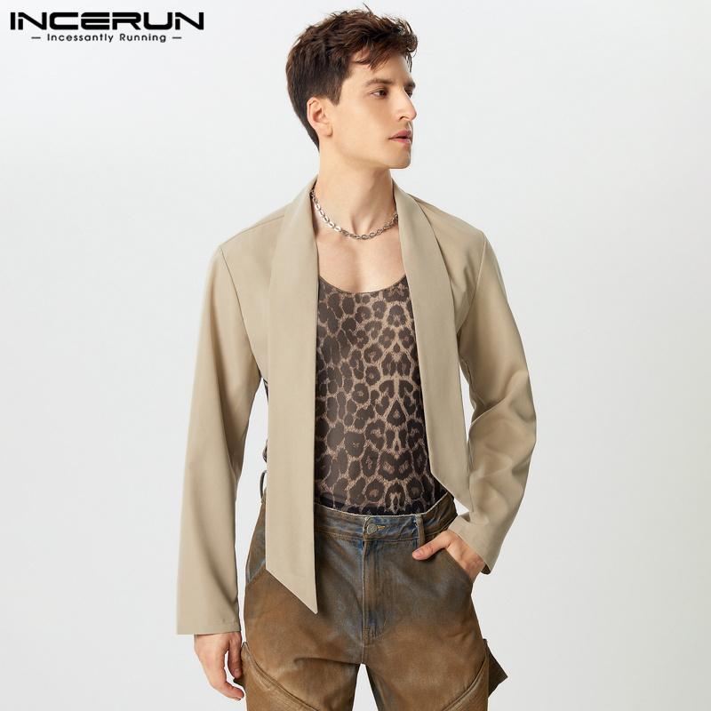 INCERUN Men Long Sleeve Solid Cropped Short Blazer Thin Coats Irregular Tops