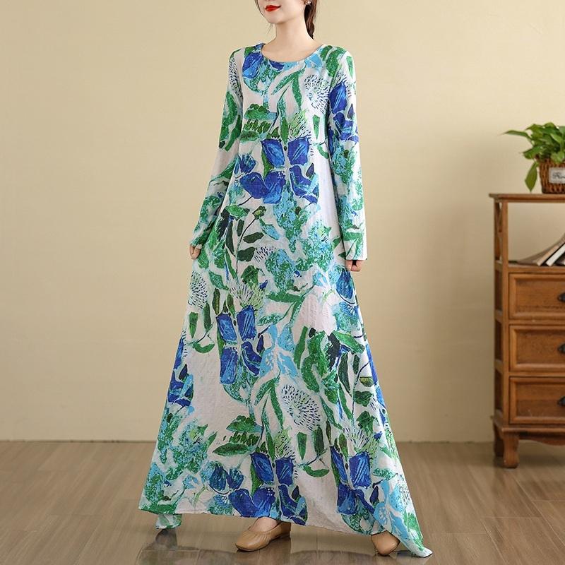 Long Sleeve Plus Size Cotton Vintage Floral New In Dresses for Women Casual Loose Spring Summer Autumn Dress