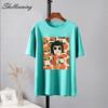 Shellsuning Vintage Graphic Printed T Shirts for Women Summer Casual Basic Black Tops Female Loose Short Sleeve Cotton Tees