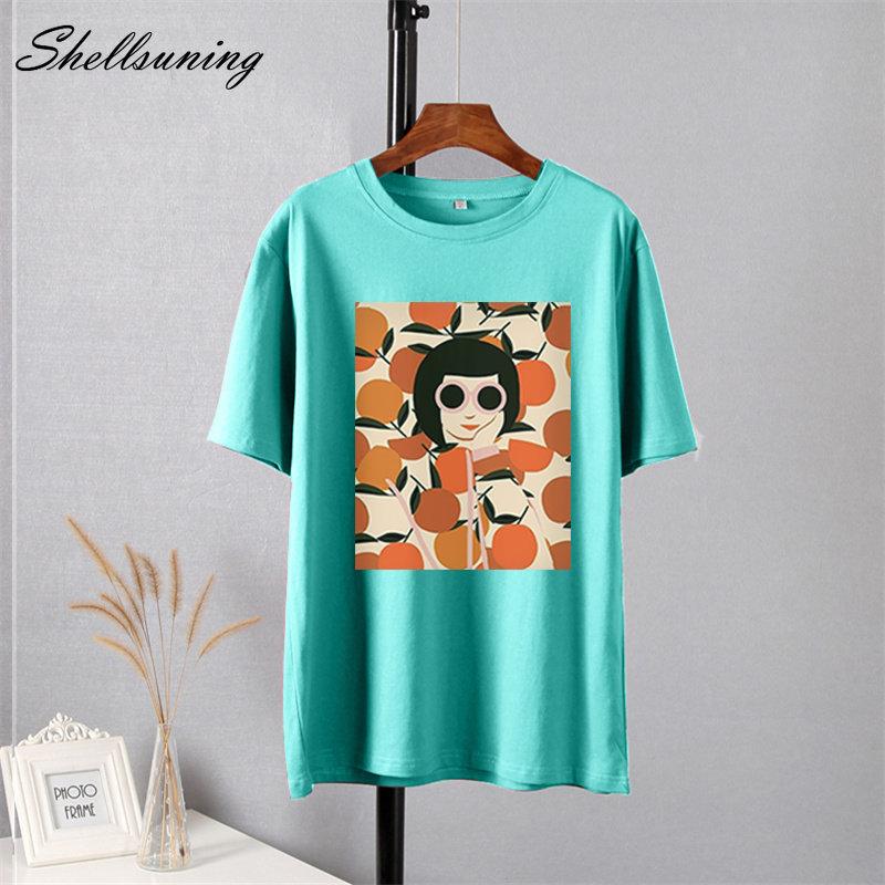 Shellsuning Vintage Graphic Printed T Shirts for Women Summer Casual Basic Black Tops Female Loose Short Sleeve Cotton Tees