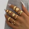 Set 9 Buc/set Culoare Aurie Neted Geometric Inele Deschise Set pentru Femei Bărbați Exagerat Metal Neregulat Inele Reglabile Zircon Cadouri