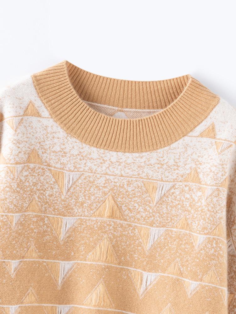 2025 Autumn/Winter Women's Pure Australian Wool Jacquard Sweater - Thick, Cashmere-Feel, Half-High Neck, Loose Fit.