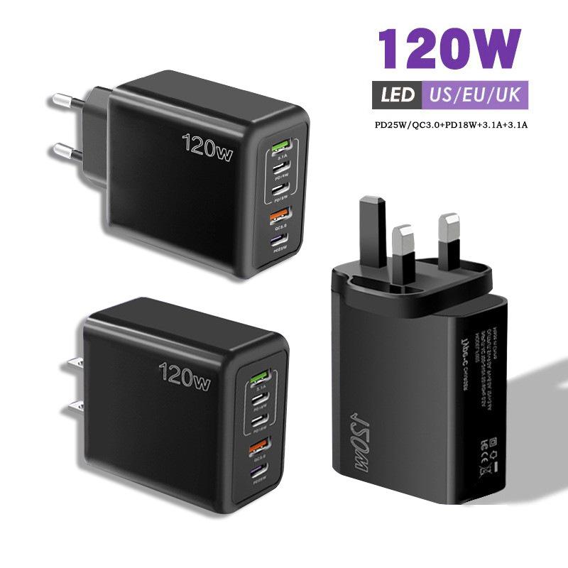 120W Mobile Phone Fast Charging Charger Type-c European PD + USB Suitable for Apple 15 Multi-port Charging Head