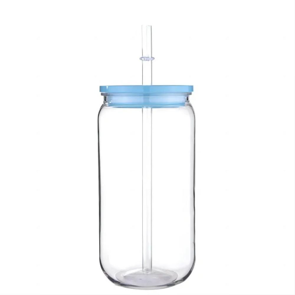 Transparent Plastic Straw Cup With Colored Lid Comes With Sreaw And Cup Lid Can Milk Coffee Throw-Proof 16 OZ