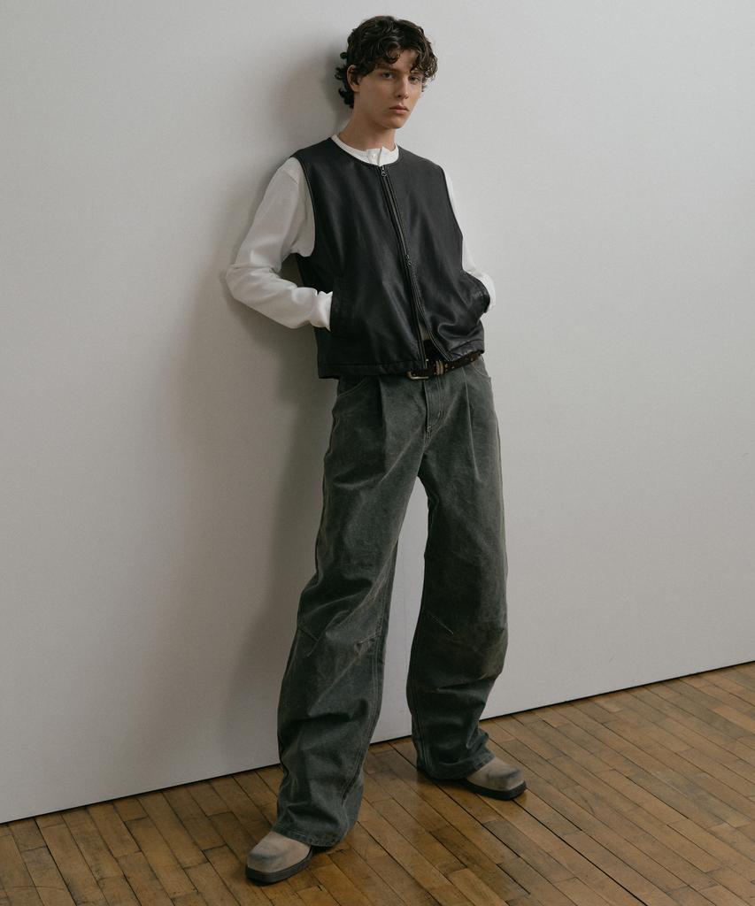 DUSTYWHITE Gray Dirty Washed Oxford Wide Tuck Pants