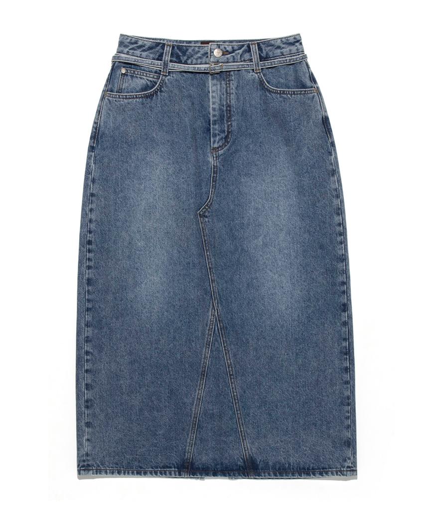 Lee Denim Belted Long Skirt In Indigo Dark