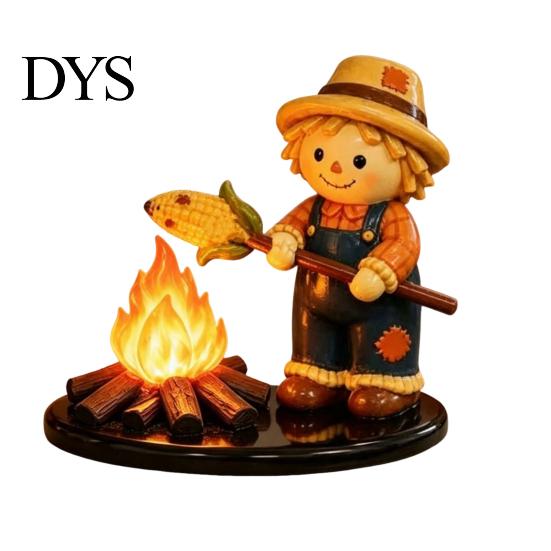 Collectible Fall Atmosphere Sculpture Halloween Campfire Tealight Holder, Matte Resin Ghost Mummy Scarecrow Figurine, Stable Night Light Round